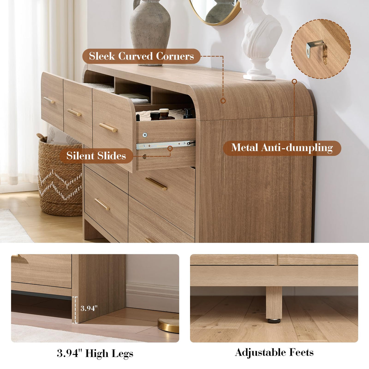 Curved 7 Drawer Dresser J4596