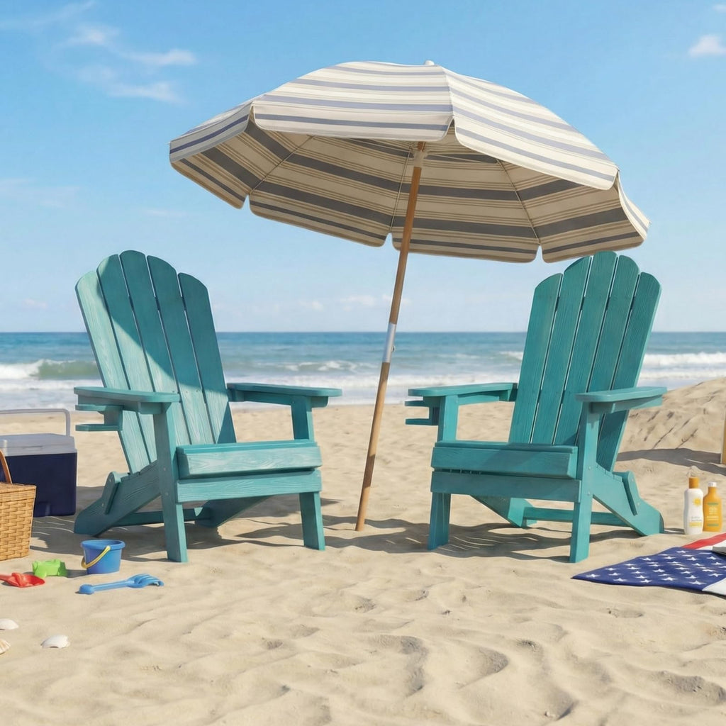 Folding Adirondack Chairs Set of 4 All-Weather Outdoor Chair with Cup Holder I251
