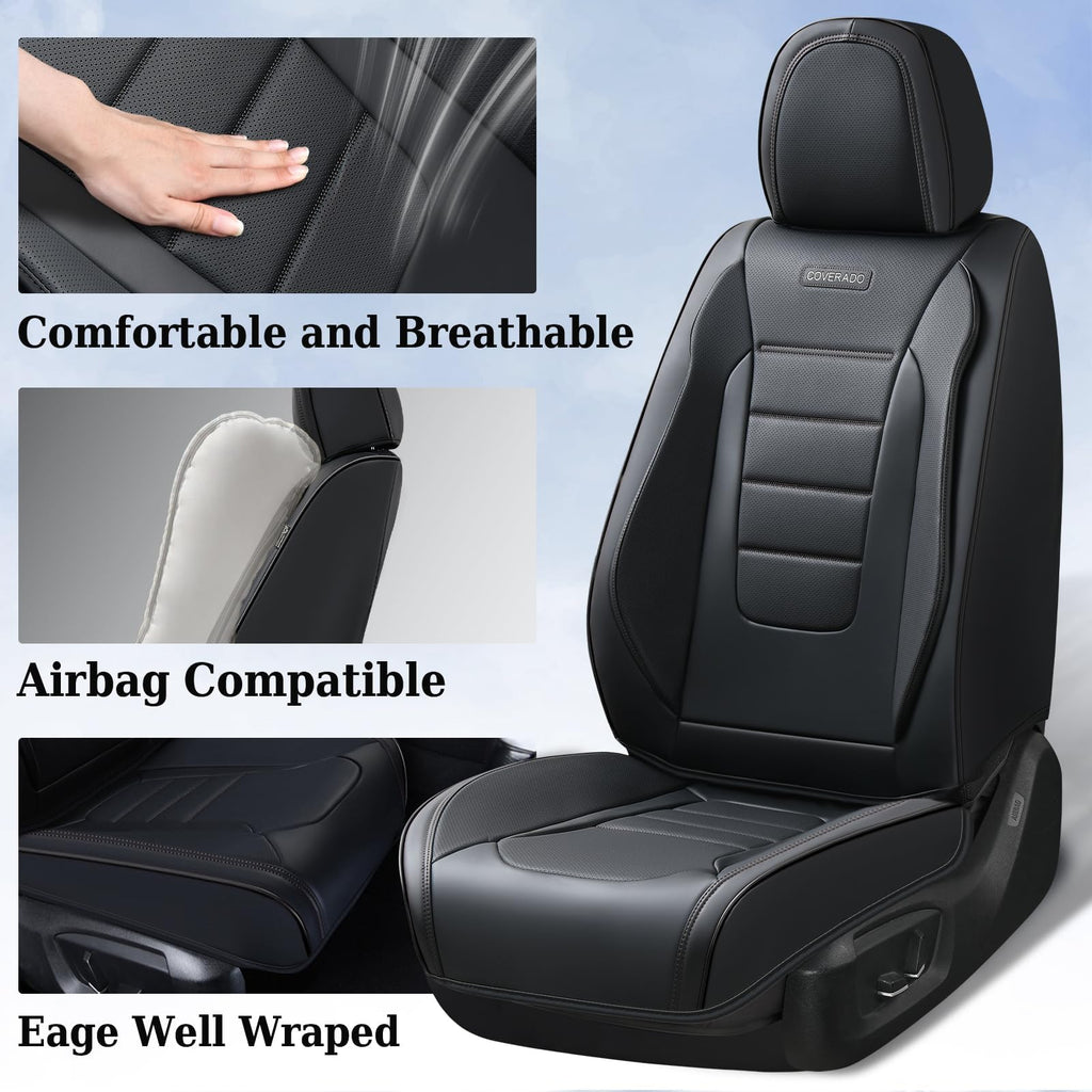 Black Nappa Leather Waterproof Car Seat Covers Full Set B15735