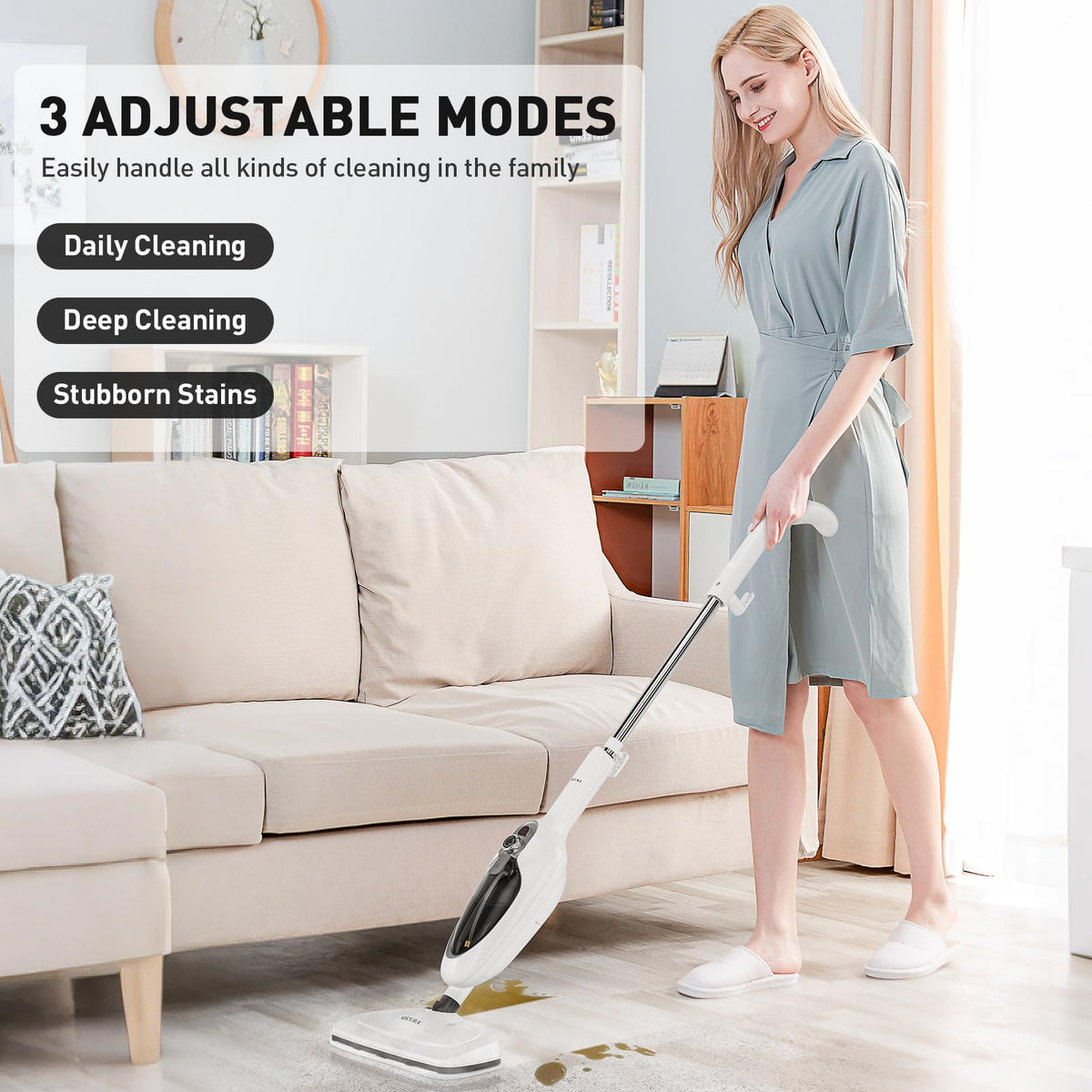 White 10-in-1 Detachable Steam Mop with 3 Microfiber Pads H7722
