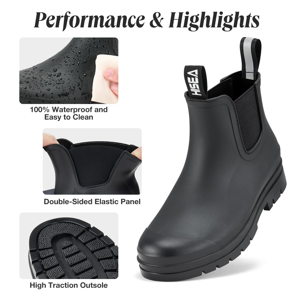 Women's Waterproof Ankle Chelsea Rain Boots O48220