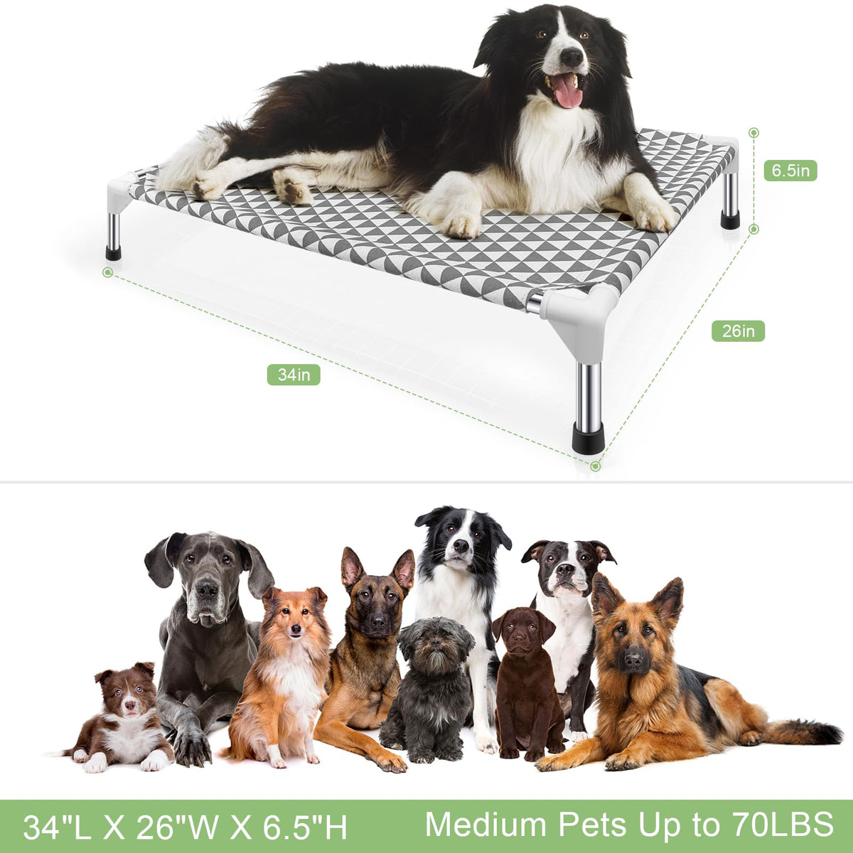 Medium Cotton Elevated Outdoor Dog Bed Z682831