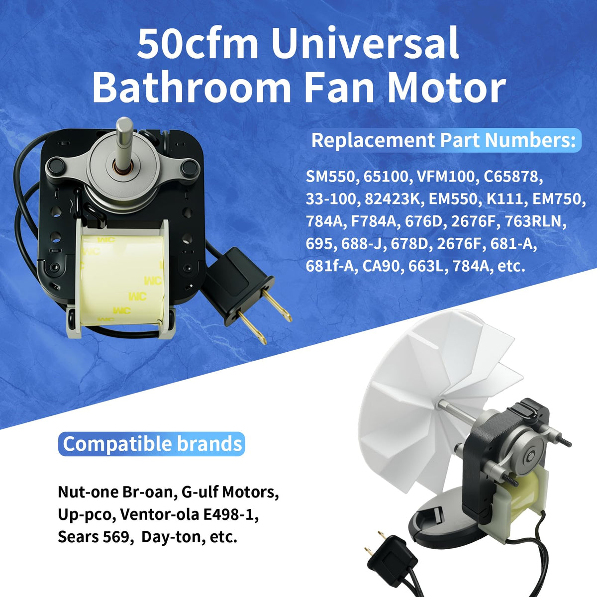 Universal Bathroom Vent Exhaust Fan Motor 50 CFM 120V 60Hz H476031