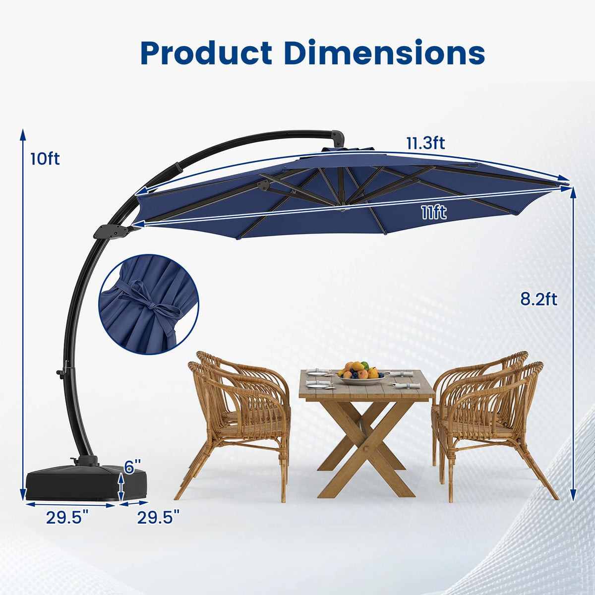 11FT Navy Cantilever Patio Umbrella with Base O411169