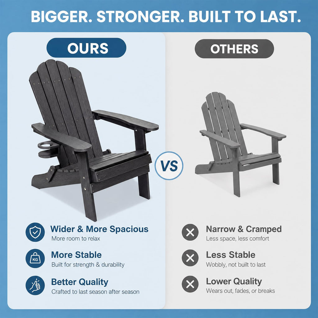 Folding Adirondack Chairs Set of 4 All-Weather Outdoor Chair with Cup Holder I251