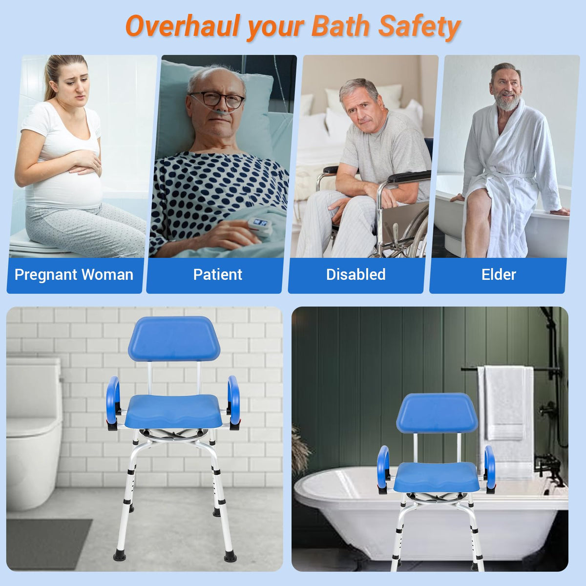 Swivel Shower Chair with Padded Seat, Back & Arms I6968