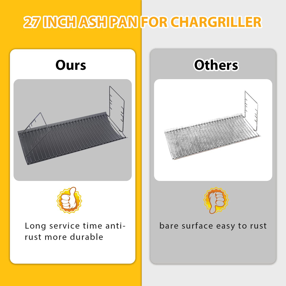 27 inch Charcoal Ash Pan Replacement with 2pcs Grate Hanger K185
