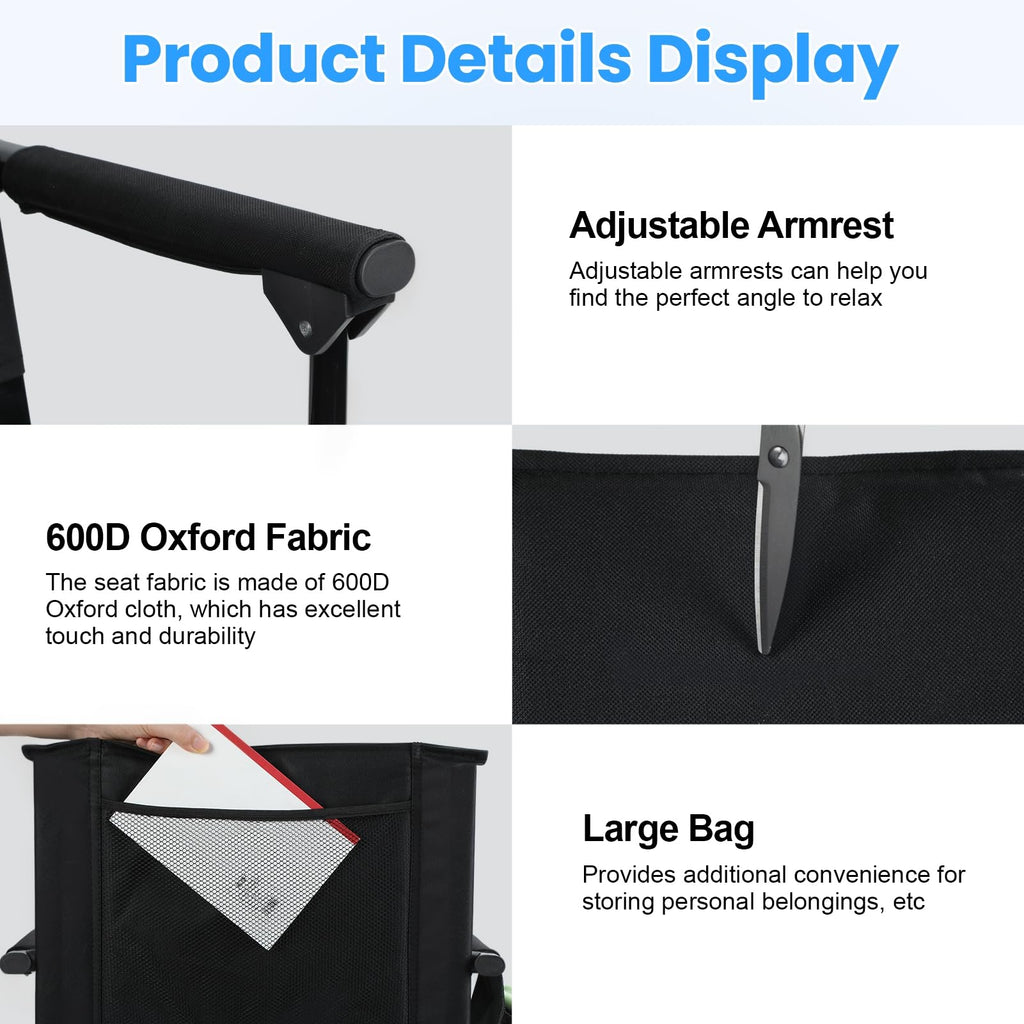 2 Pcs Folding Stadium Seat with Back Support & Cushion Black K383