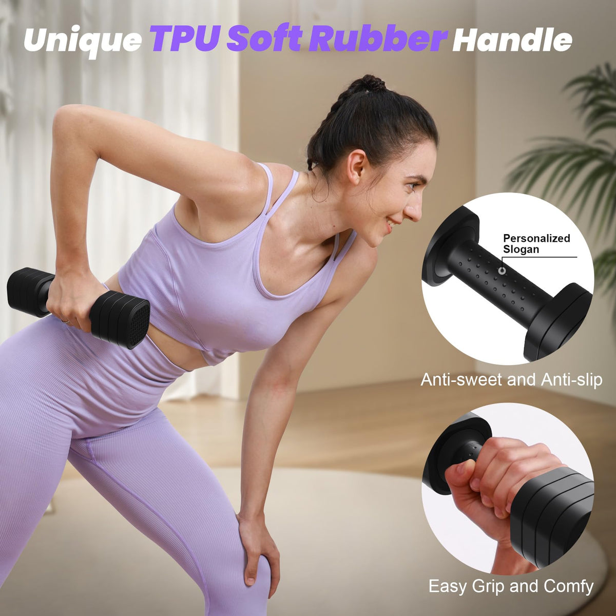 Adjustable 4 in 1 Dumbbell Set with TPU Soft Rubber Handle W465