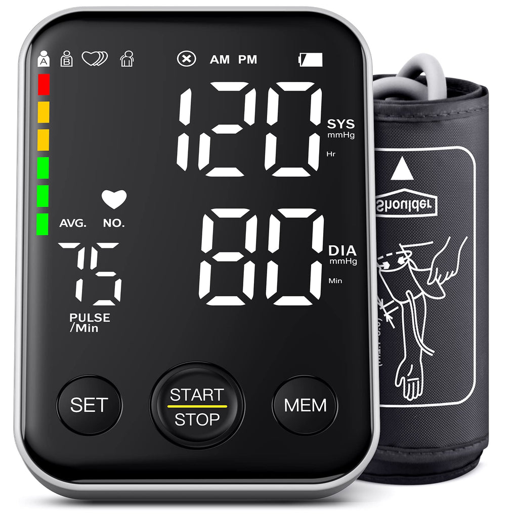 Black Upper Arm Blood Pressure Monitor with Adjustable Arm Cuff and Large Display O203549