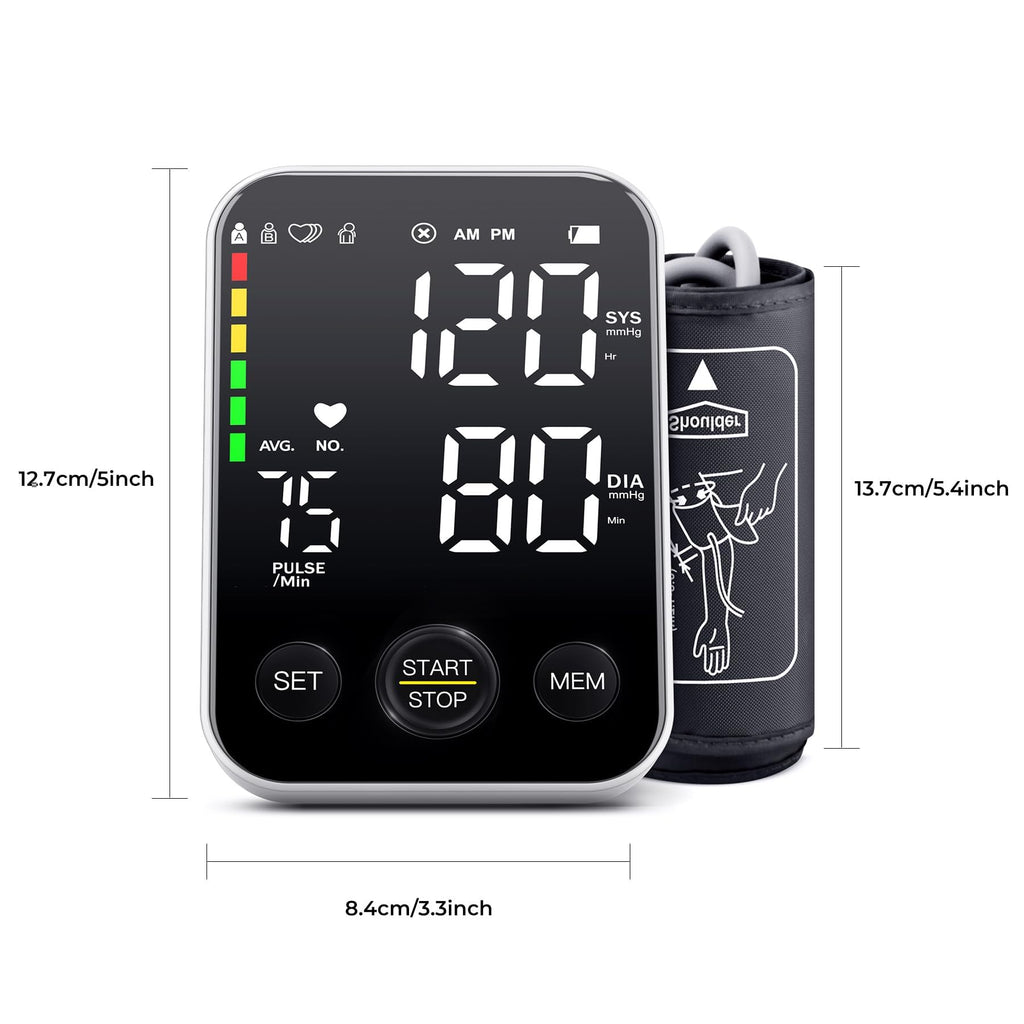 Black Upper Arm Blood Pressure Monitor with Adjustable Arm Cuff and Large Display O203549