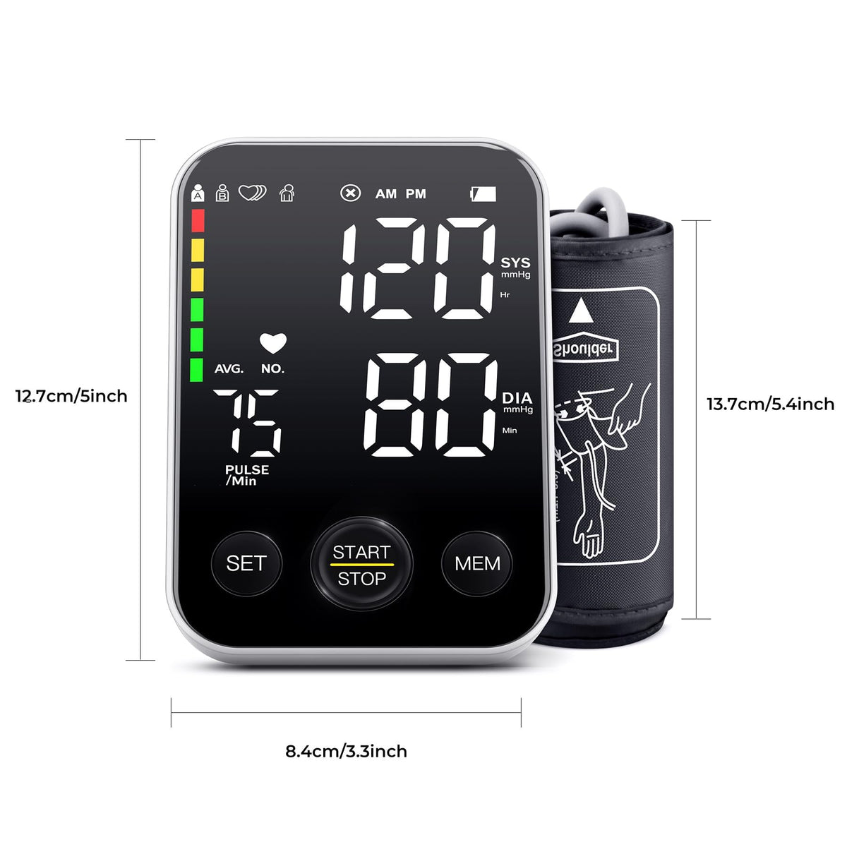 Black Upper Arm Blood Pressure Monitor with Adjustable Arm Cuff and Large Display O203549