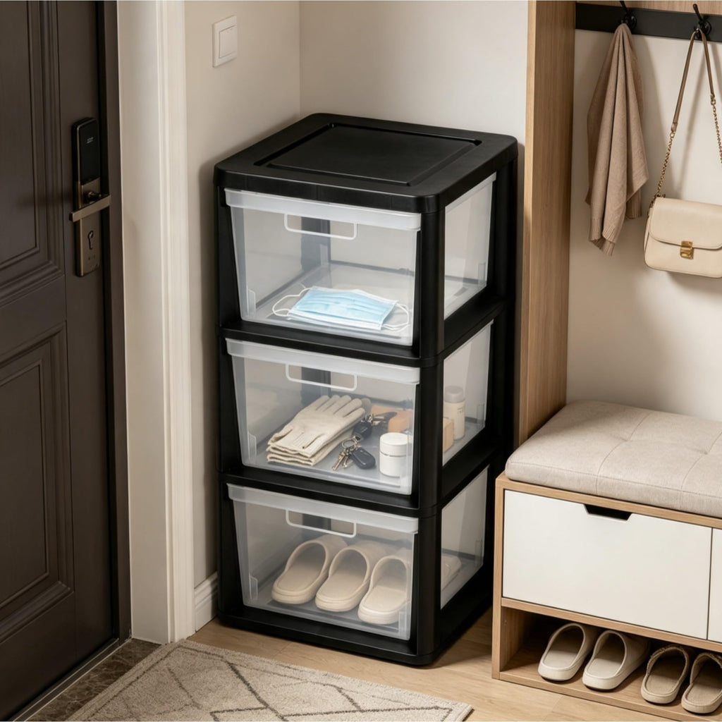 Black 3-Drawer Plastic Storage Tower X91954
