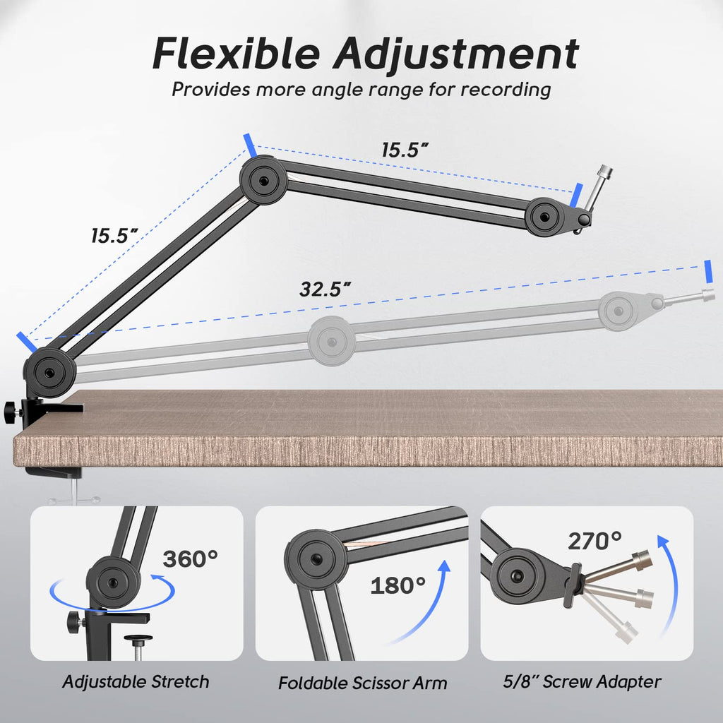 Dynamic Microphone with Boom Arm Kit, XLR/USB Podcast Mic and Stand Bundle with Mute Button A86236
