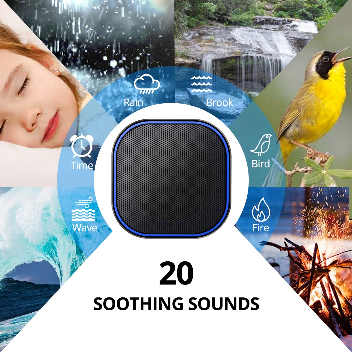 White Noise Machine with 20 Non Looping Sounds F178