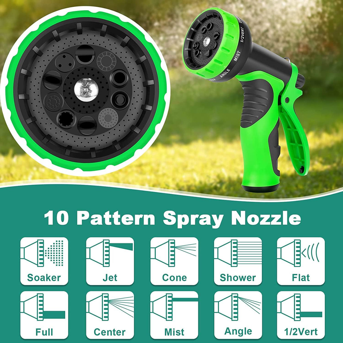 100FT Garden Hose with 10-Pattern Nozzle P393