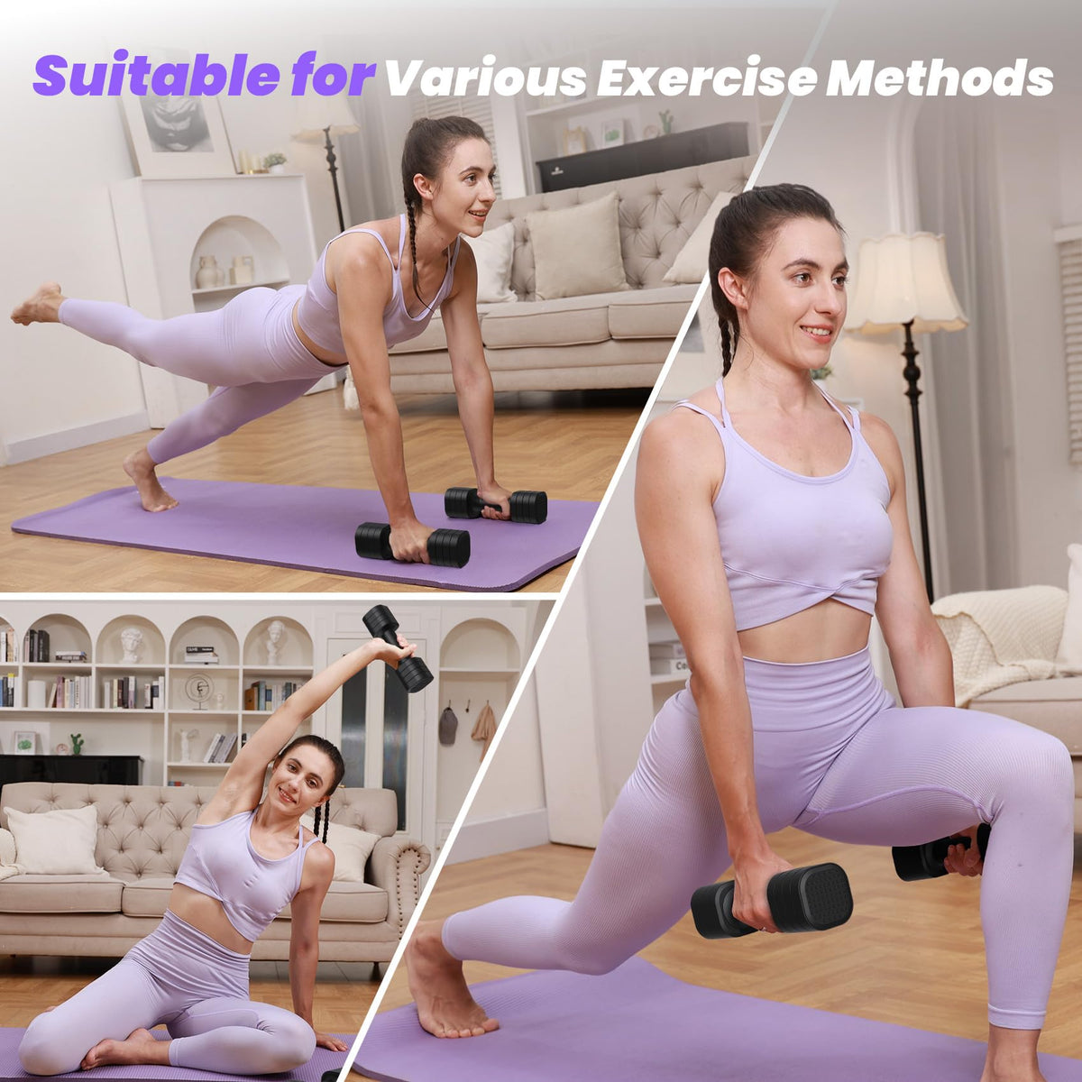 Adjustable 4 in 1 Dumbbell Set with TPU Soft Rubber Handle W465
