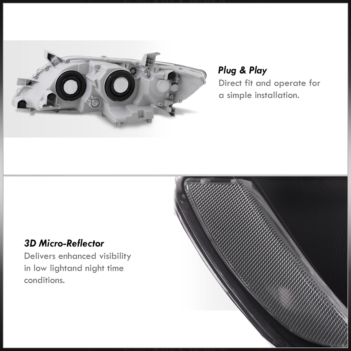 Black Clear Lens Projector Headlights Pair Set I34295