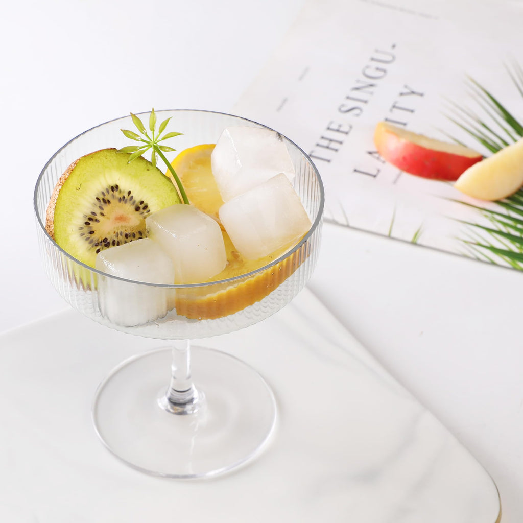 Ribbed Coupe Glasses Set of 6, 10 oz Crystal Cocktail Glassware Q802623
