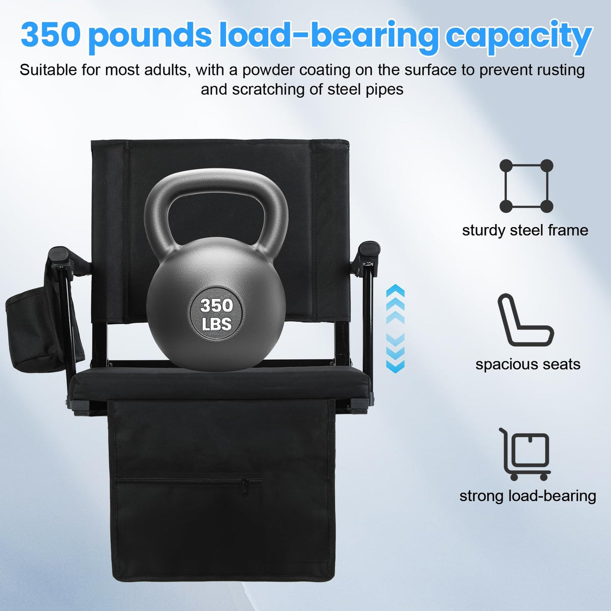 2 Pcs Folding Stadium Seat with Back Support & Cushion Black K383