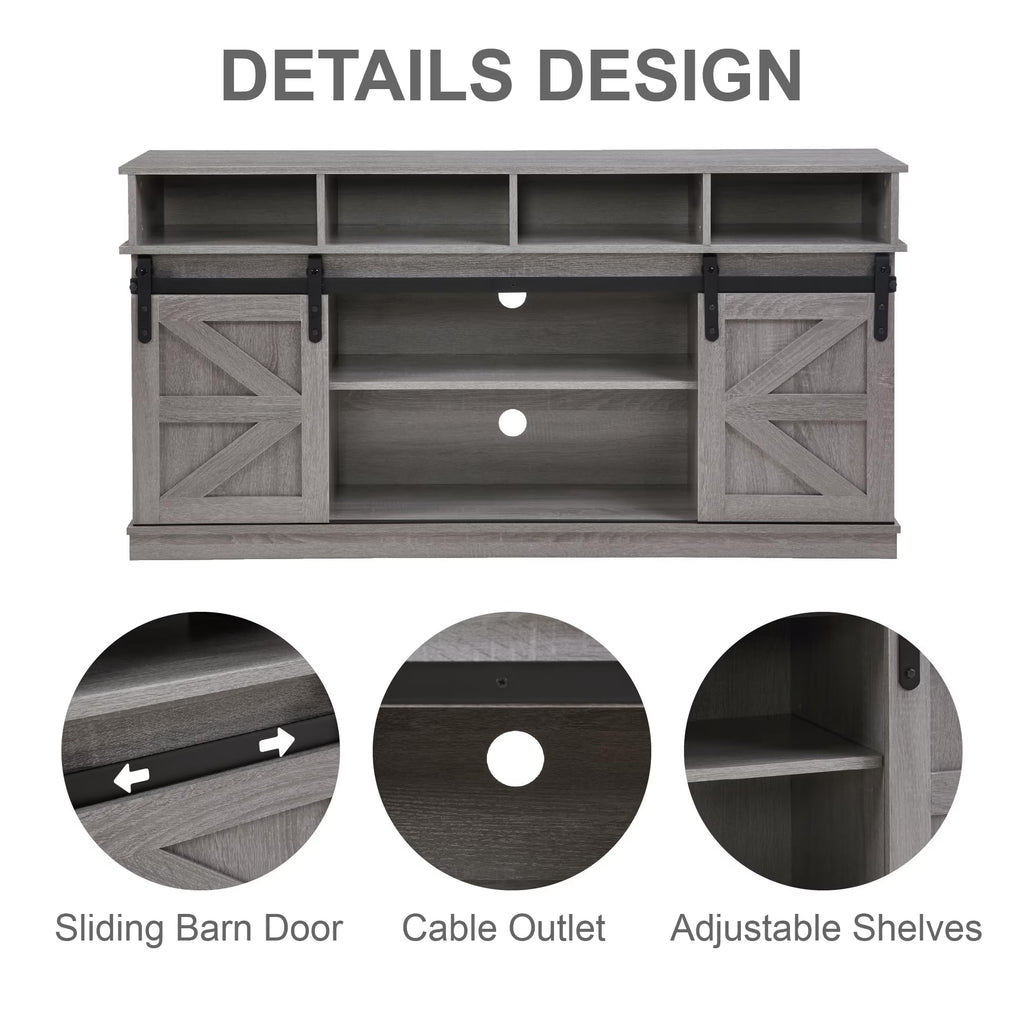 58" Grey Wood TV Stand with Sliding Barn Doors S99955