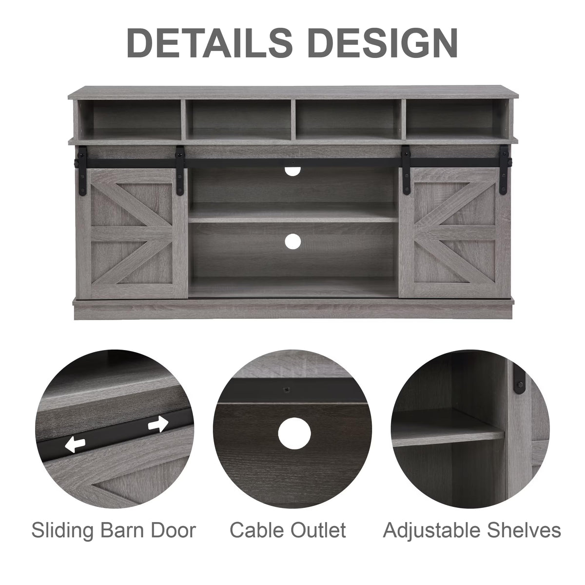 58" Grey Wood TV Stand with Sliding Barn Doors S99955