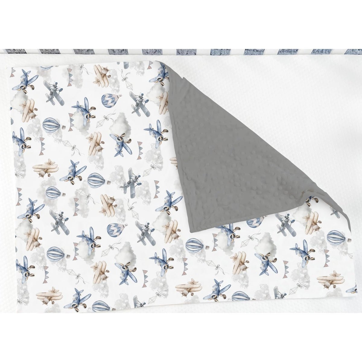 Vintage Planes Helicopters Hot Air Balloon Soft Mink Dotted Backing Double Layer Baby Blanket 30x40 R110845