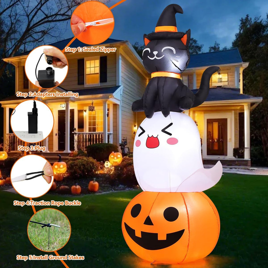 6 FT Halloween Inflatables Pumpkin Ghost Cat Outdoor Decorations M905