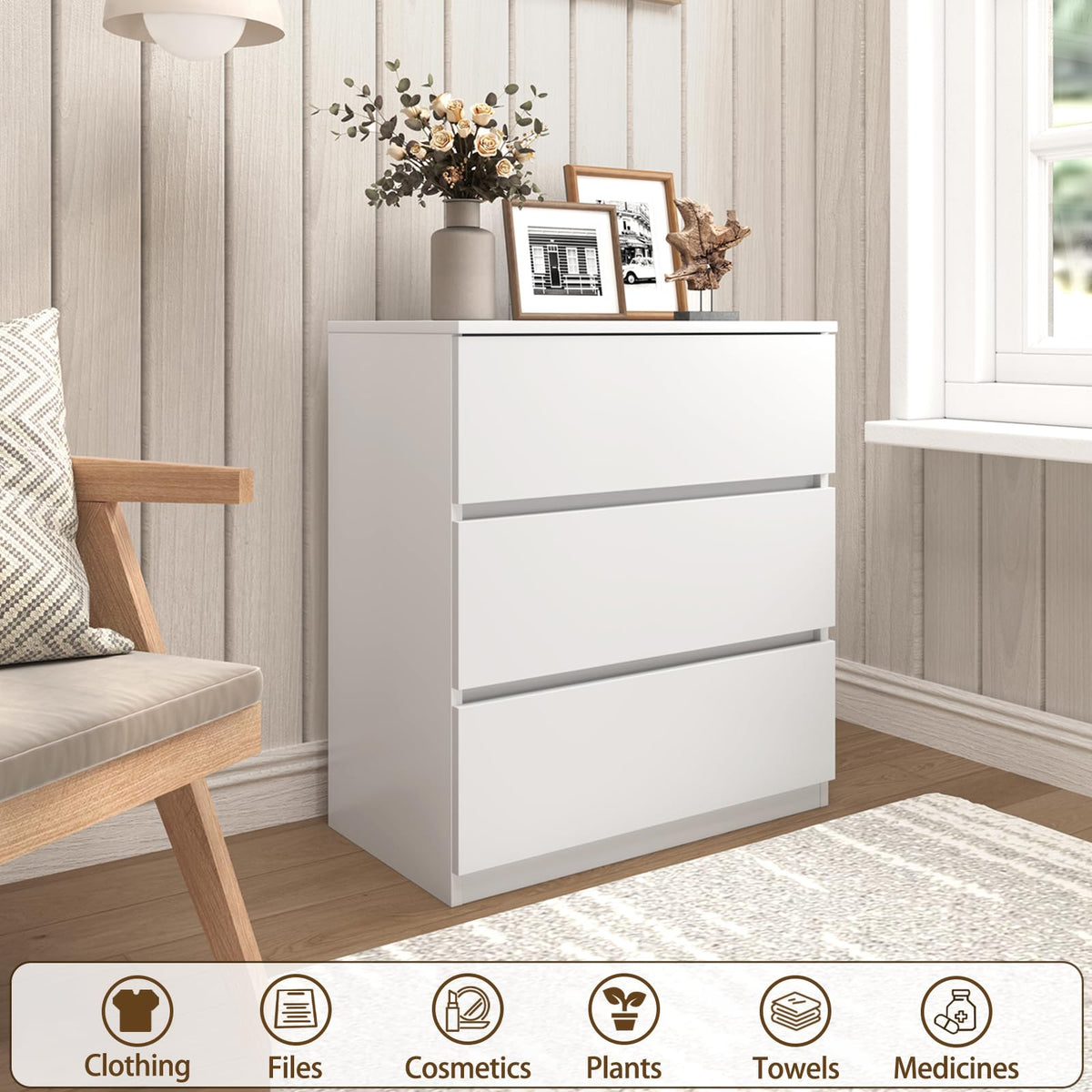 White 3 Drawer Wood Dresser J438918