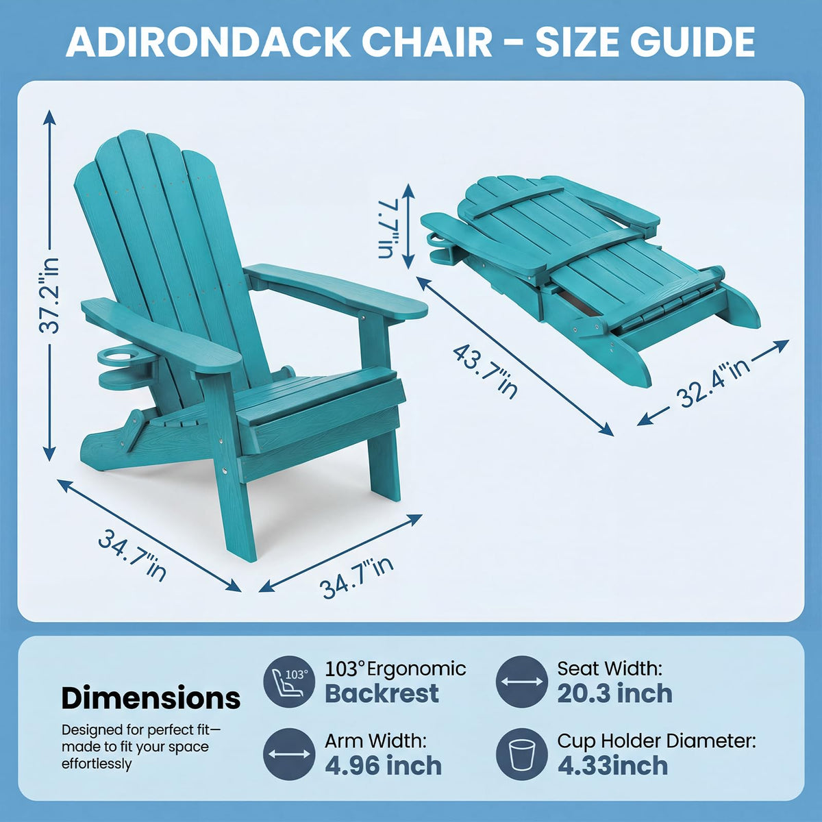 Folding Adirondack Chairs Set of 4 All-Weather Outdoor Chair with Cup Holder I251
