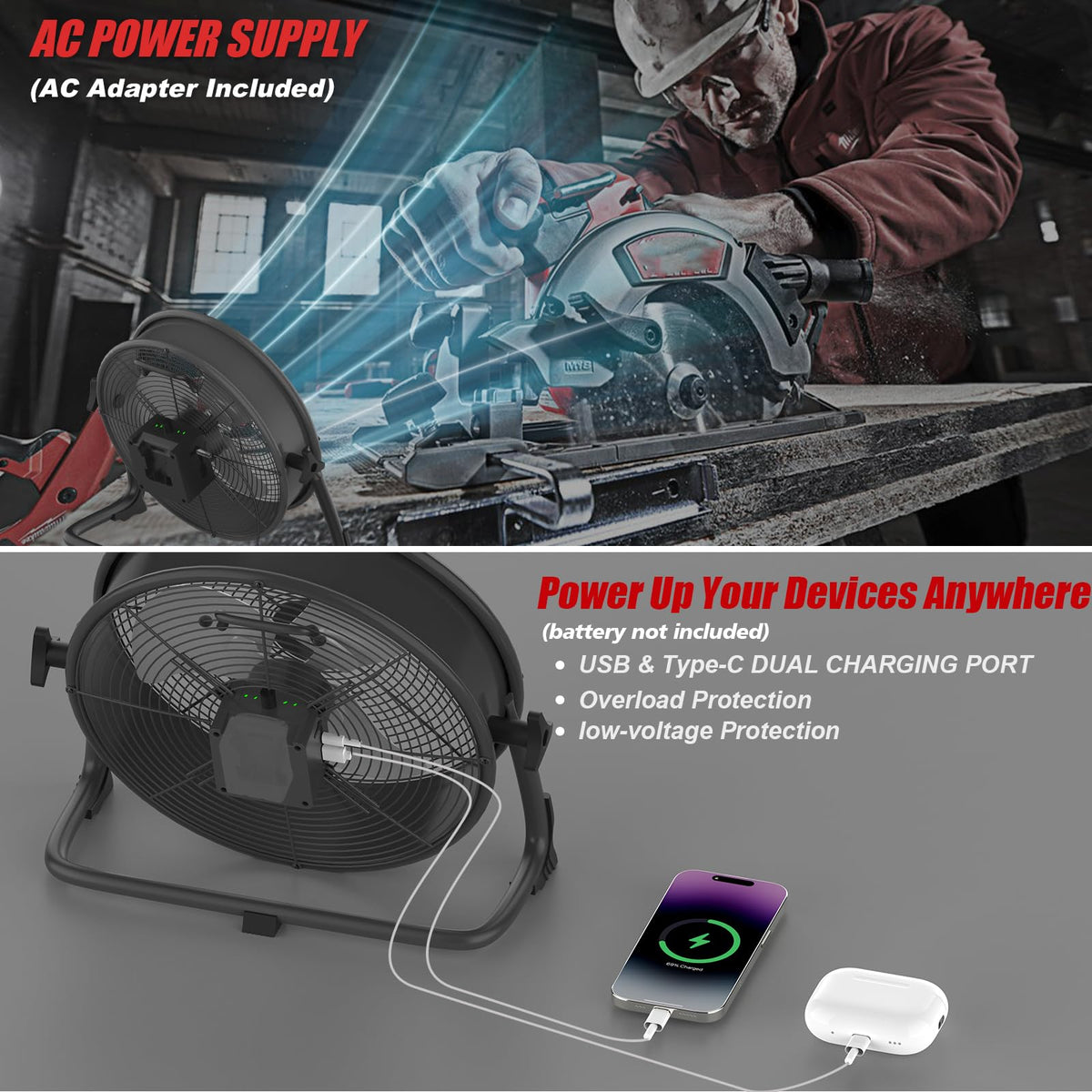 16" Battery Powered Cordless Floor Fan E8471