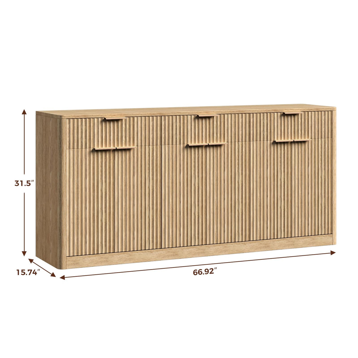 67" Fluted Oak Sideboard Buffet Cabinet with 3 Drawers T657221