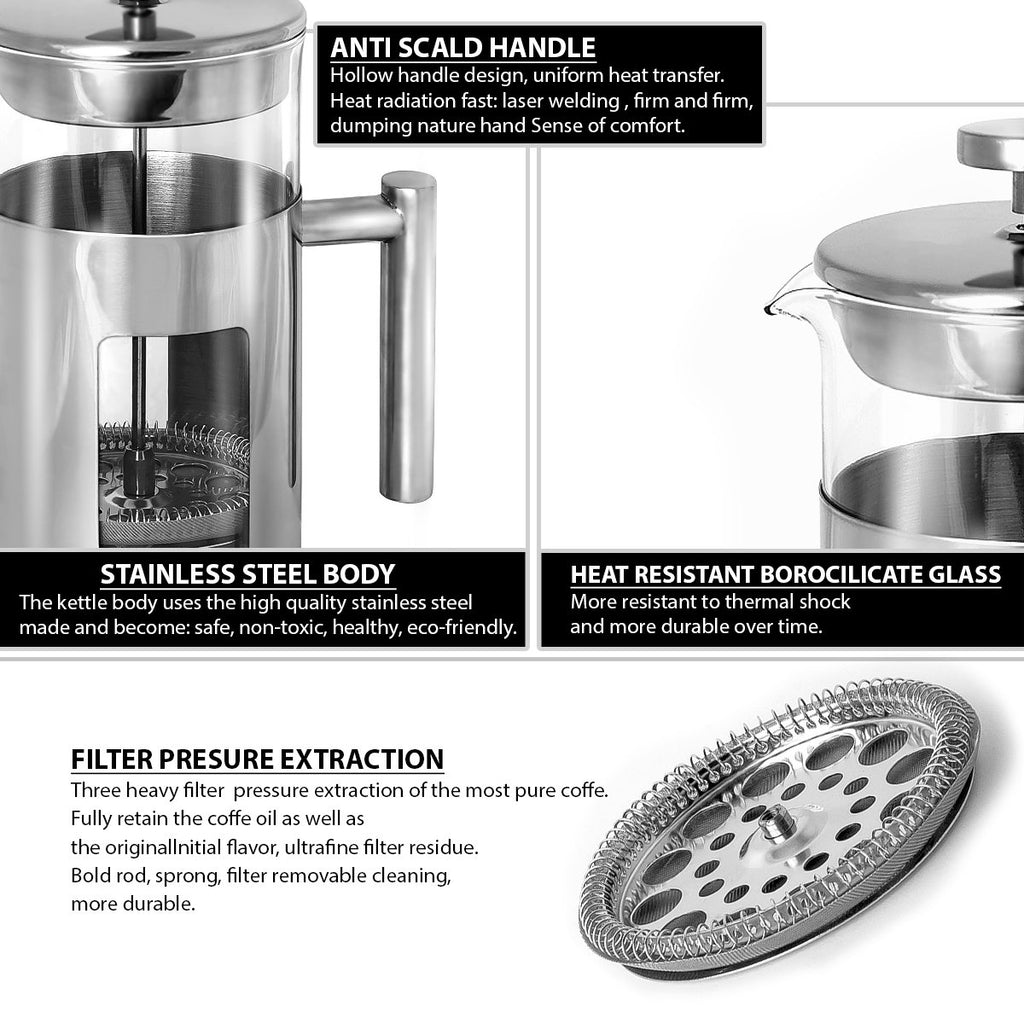 34 Ounce French Press Coffee Maker with Stainless Steel Frame K7496