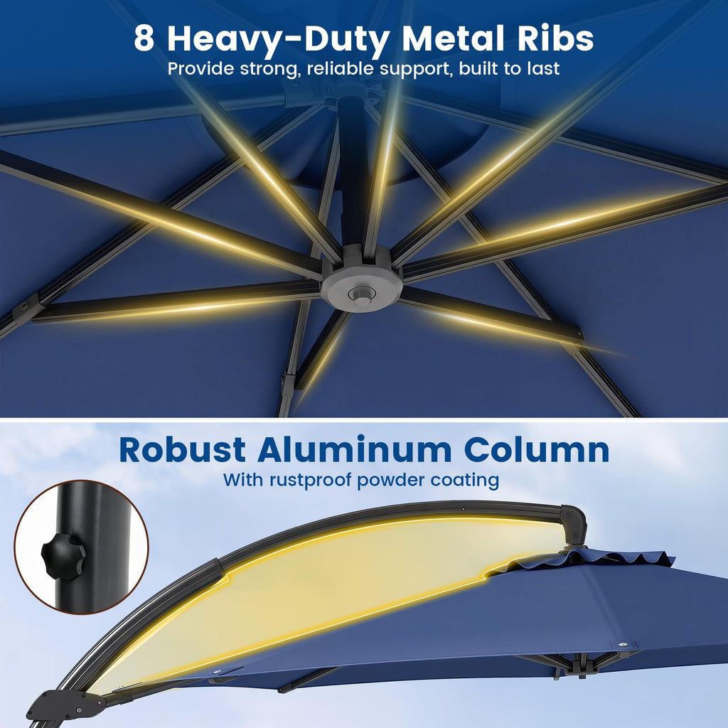 11FT Navy Cantilever Patio Umbrella with Base O411169