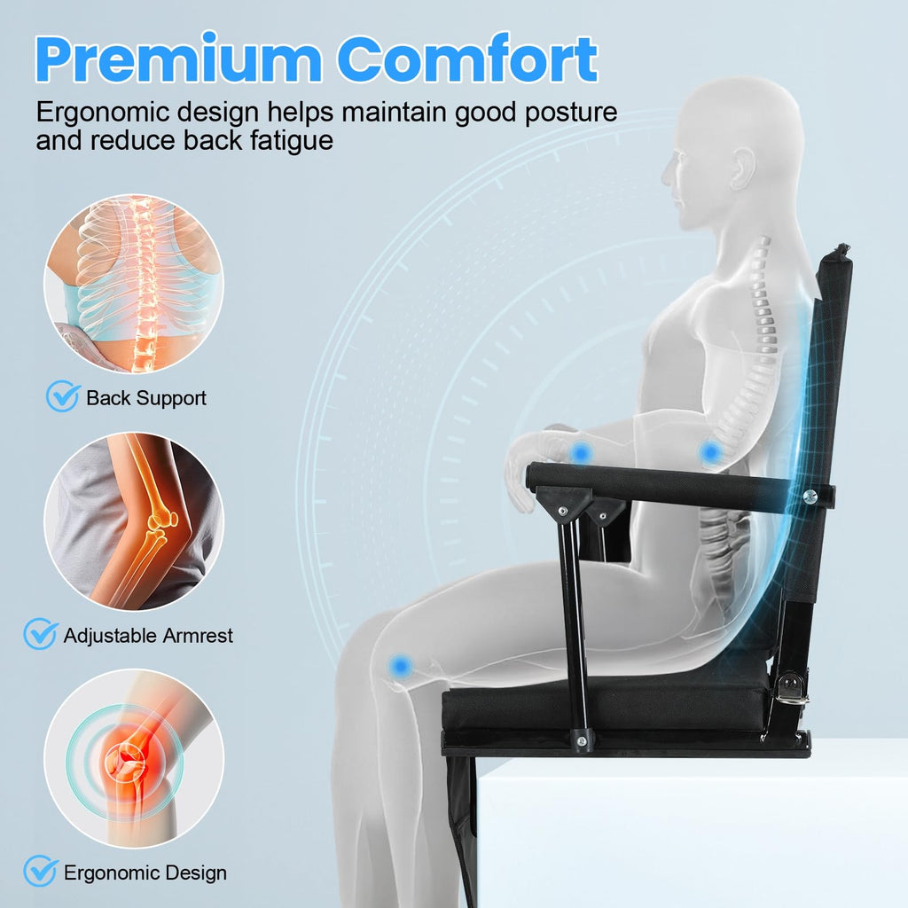 2 Pcs Folding Stadium Seat with Back Support & Cushion Black K383
