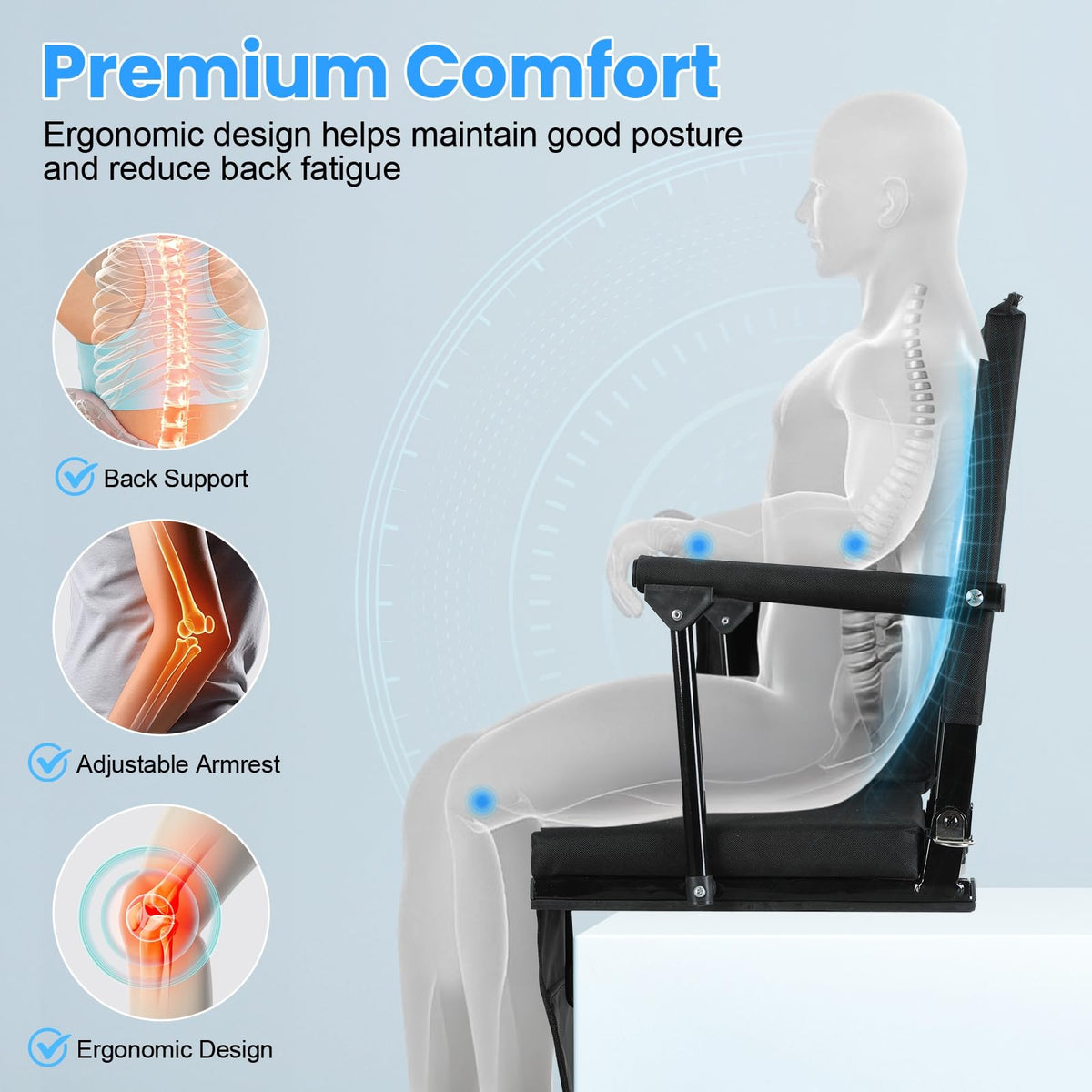 2 Pcs Folding Stadium Seat with Back Support & Cushion Black K383