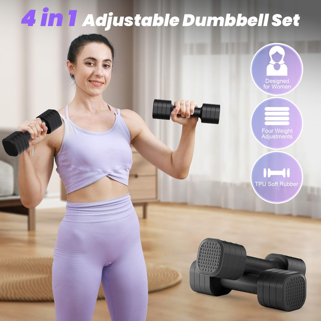 Adjustable 4 in 1 Dumbbell Set with TPU Soft Rubber Handle W465