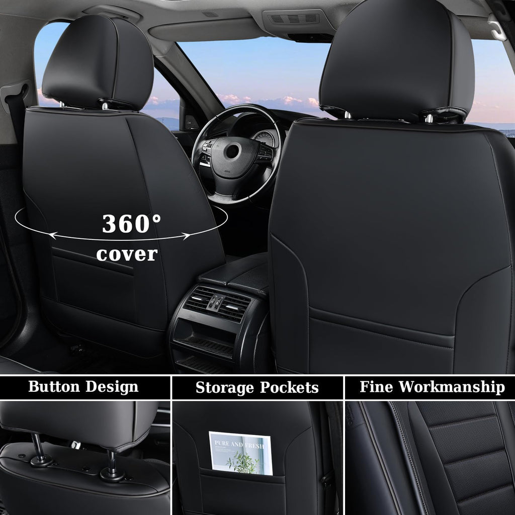 Black Nappa Leather Waterproof Car Seat Covers Full Set B15735