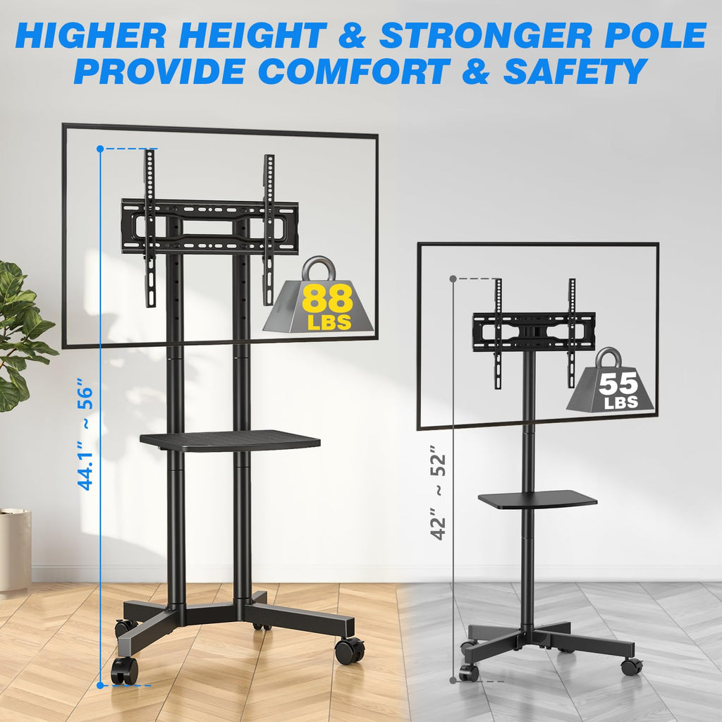 Rolling TV Stand with Laptop Shelf, Height Adjustable up to 88lbs P550