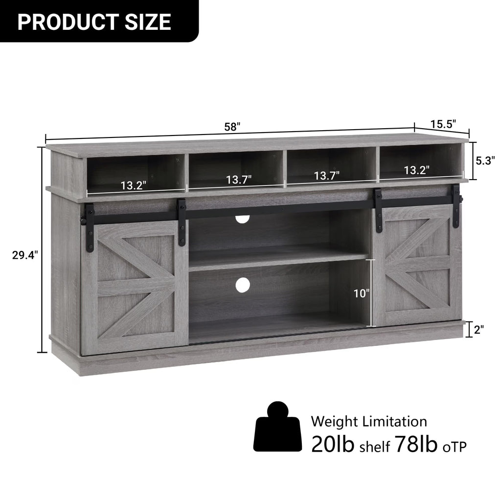 58" Grey Wood TV Stand with Sliding Barn Doors S99955