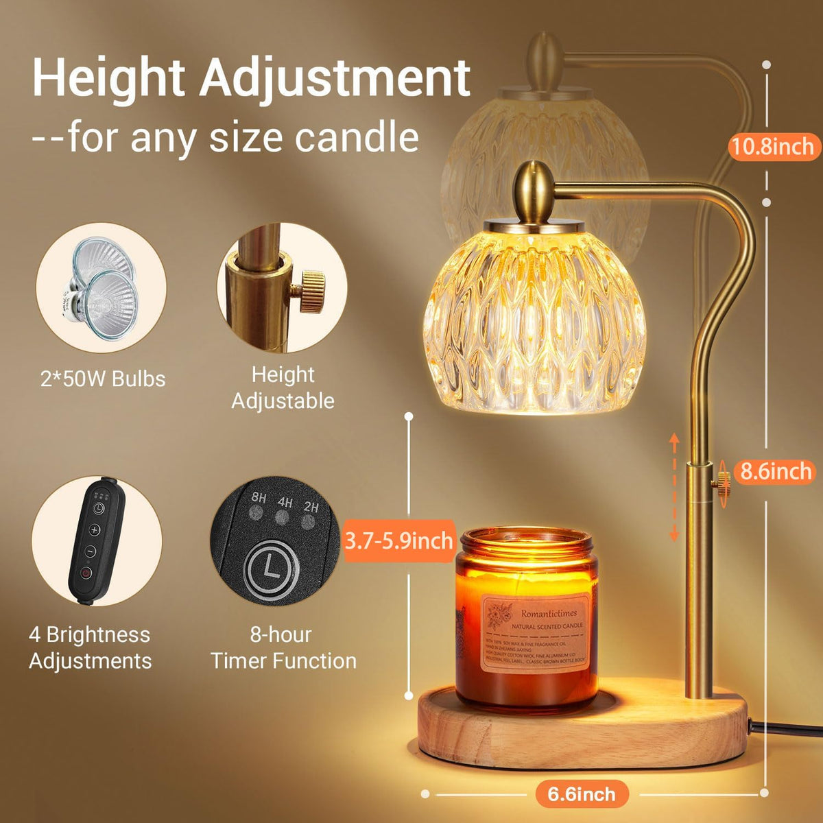 Candle Warmer Lamp with Timer & Dimmer Height Adjustable K9125
