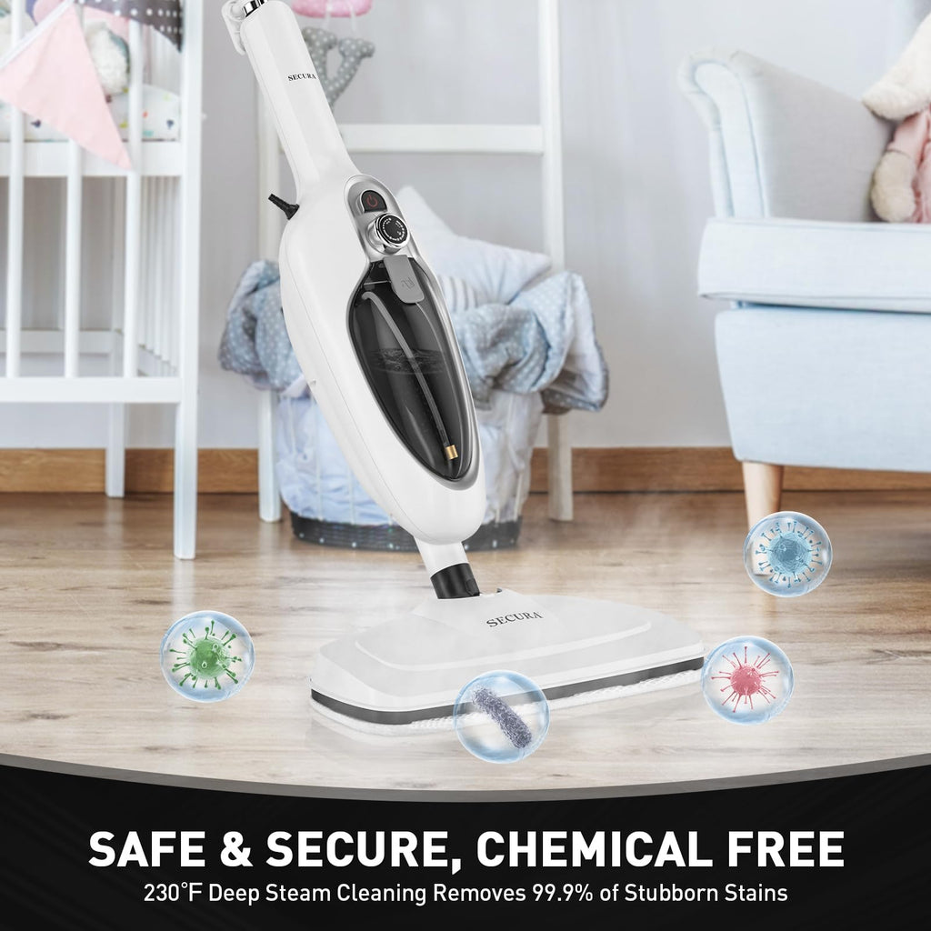 White 10-in-1 Detachable Steam Mop with 3 Microfiber Pads H7722