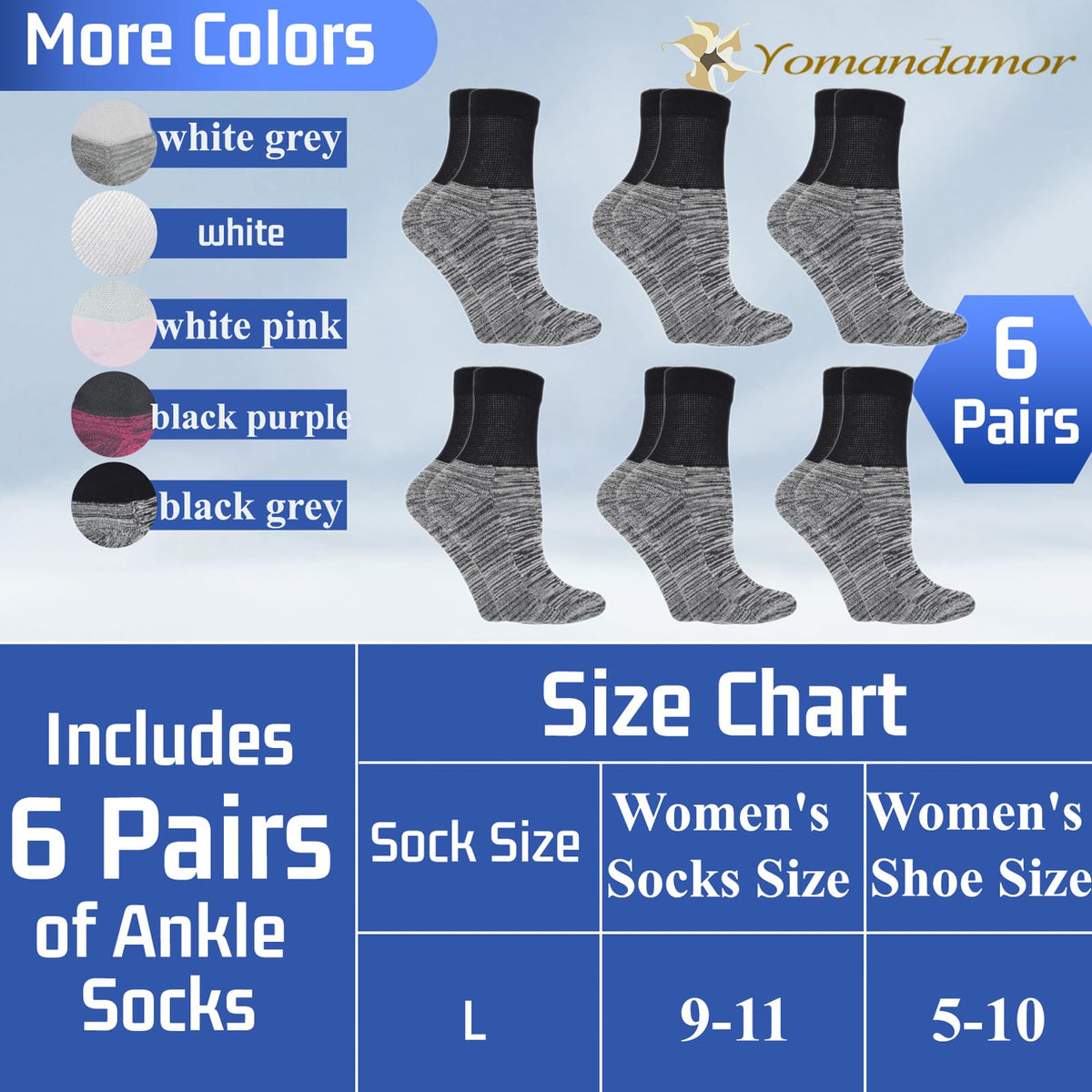 6 Pairs Diabetic Ankle Socks with Non-Binding Top and Cushion Sole Z24455
