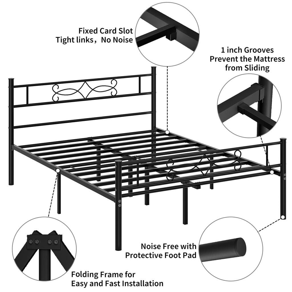 14" Full Size Metal Platform Bed Frame with Headboard C810