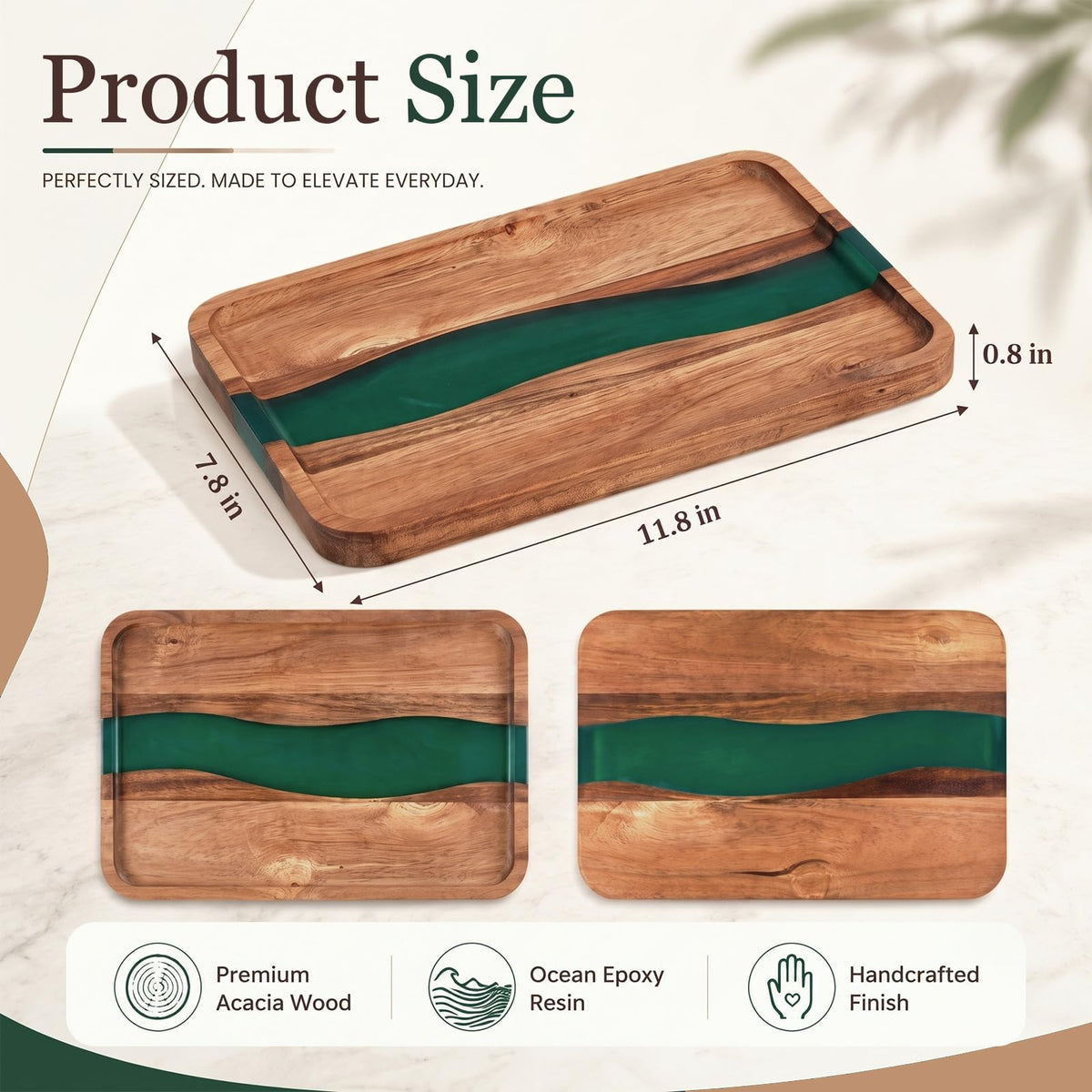 Turquoise Resin Acacia Wood Valet Tray U7304
