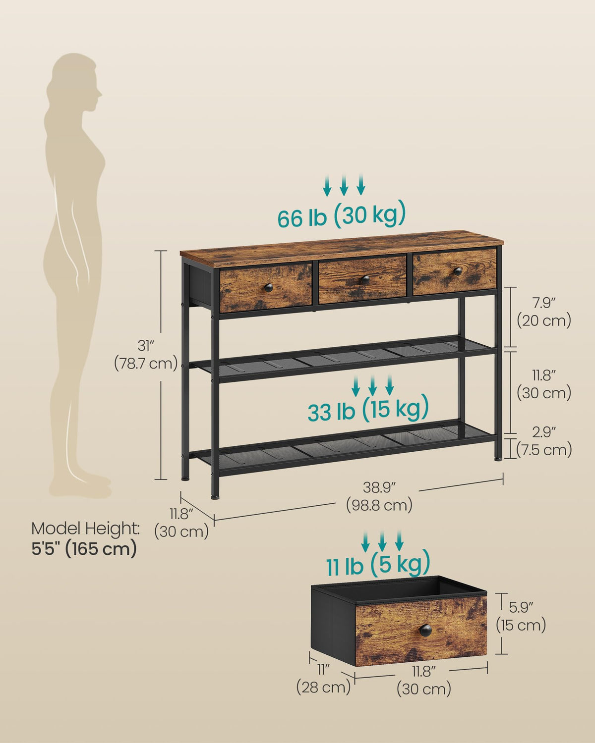 Console Table with 3 Fabric Drawers D221942