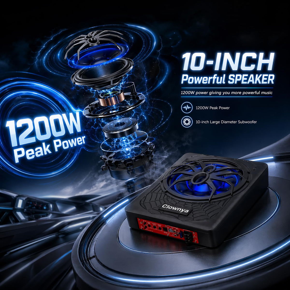 1200W Slim Under-Seat Powered Car Subwoofer with Built-in Amp L2157