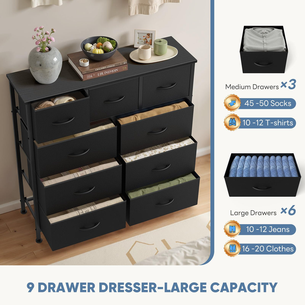 9 Drawers Fabric Dresser A632