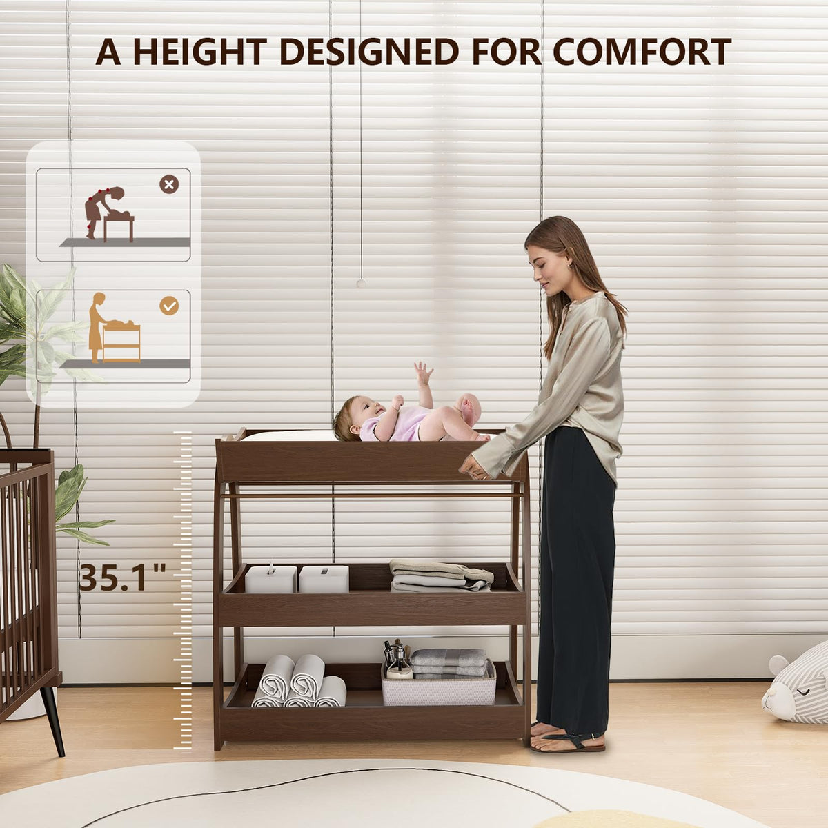 Wood 2-Tier Baby Changing Table A1609