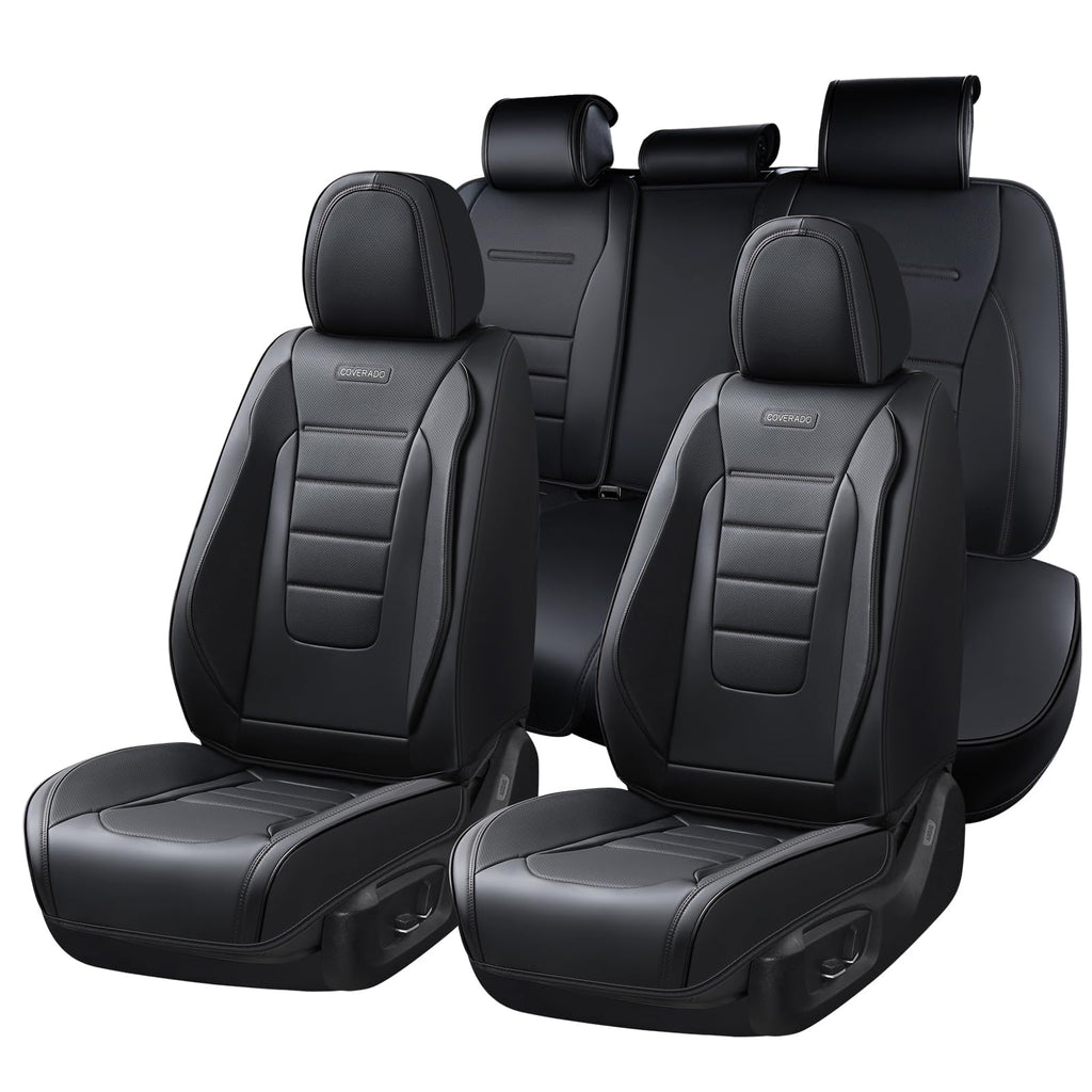 Black Nappa Leather Waterproof Car Seat Covers Full Set B15735